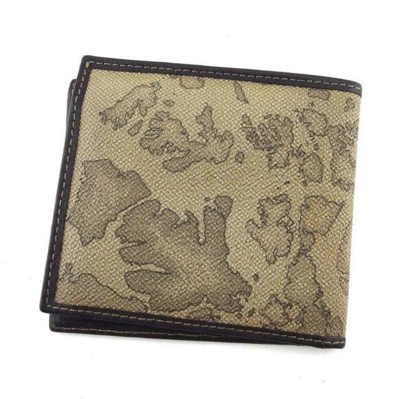 PRIMA CLASSE Two-fold wallet Map Beige PVC ?~ Leather Authentic USED - Picture 2 of 14